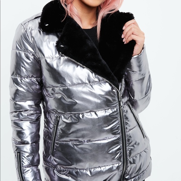 Missguided Metallic Puffer Aviator Coat - Picture 7 of 8
